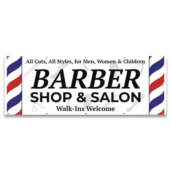Signmission Barber Shop & Salon Walk-Ins Welcome Banner Concession Stand Food Truck Single Sided B-120-30013 - main